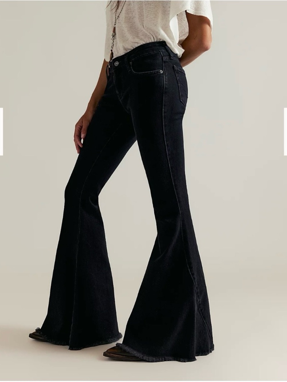 Free People Dark Gray Flare Wide-Leg Jeans